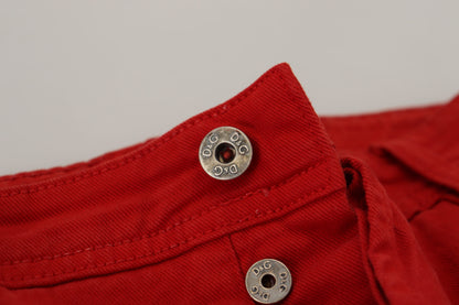 Red Cotton Straight Fit Men Denim Jeans
