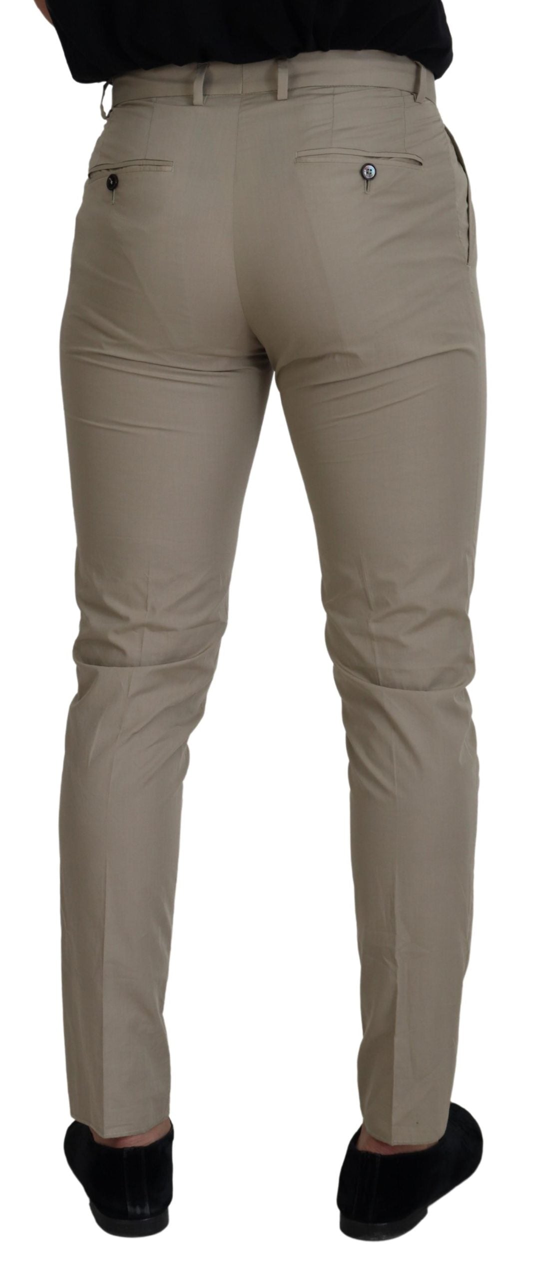 Beige Cotton Slim Fit Men Pants