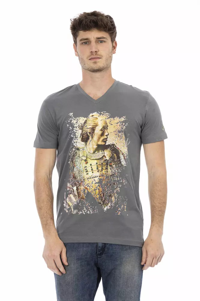 Gray Cotton Men's V-Neck T-Shirt