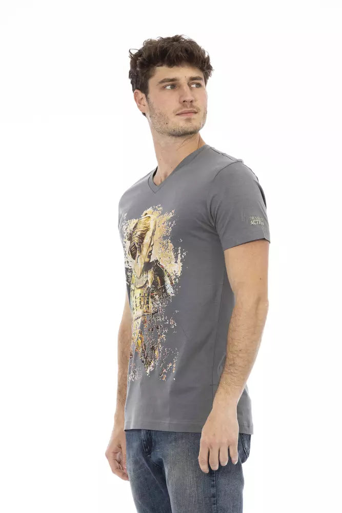 Gray Cotton Men's V-Neck T-Shirt