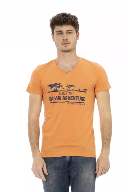 Orange Cotton Men's V-Neck T-Shirt