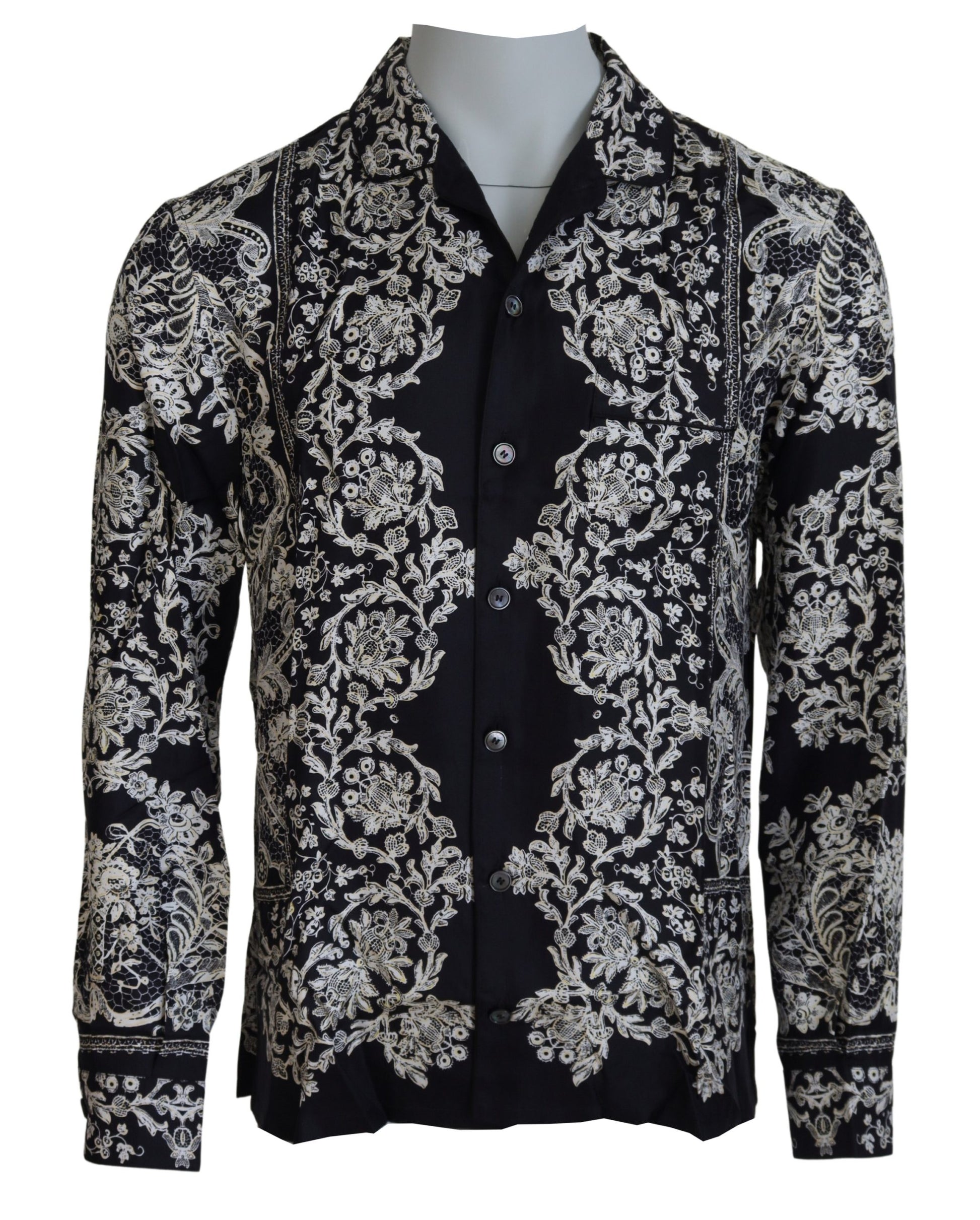 Blue Silk Floral Baroque Satin Casual Shirt