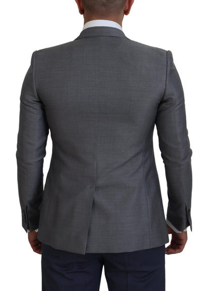 Gray Wool Silk Slim Fit Jacket Blazer