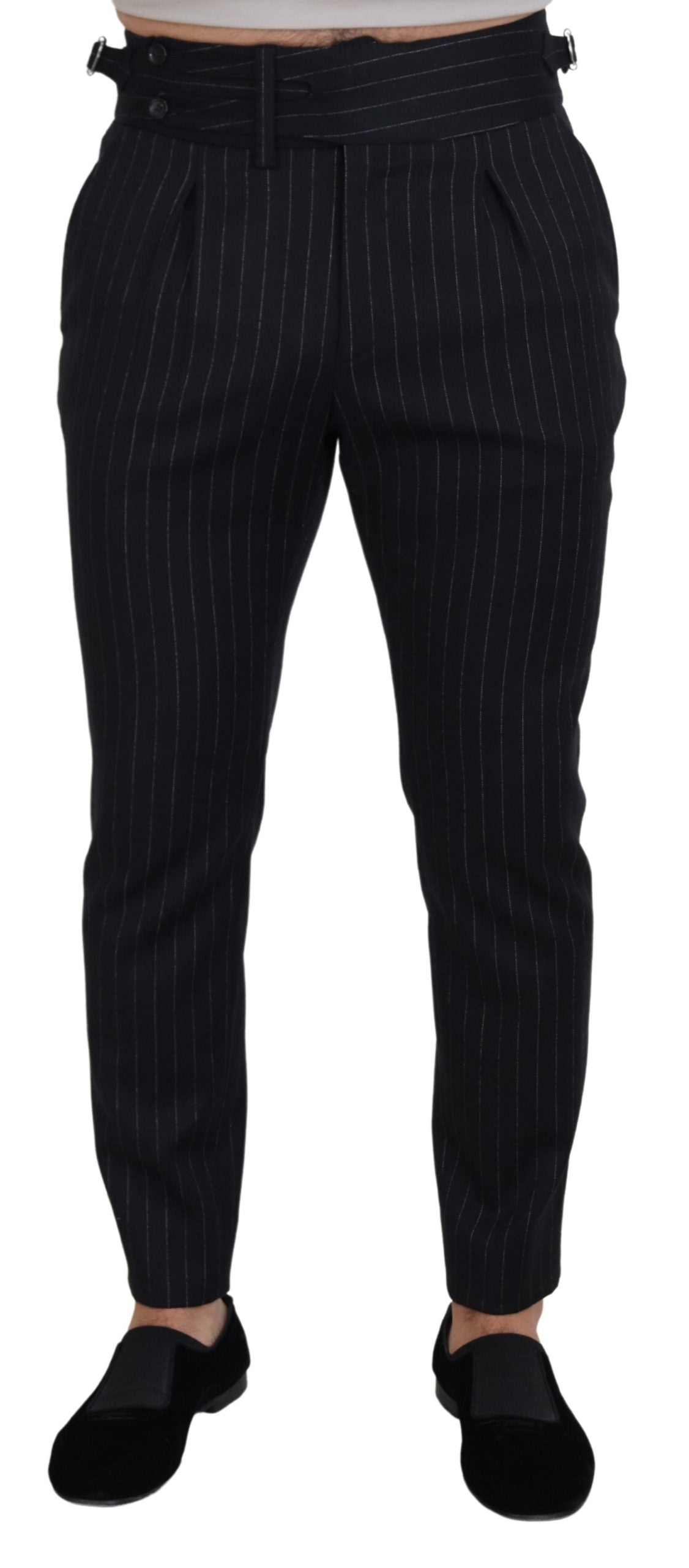 Black Wool Striped Chino Pants