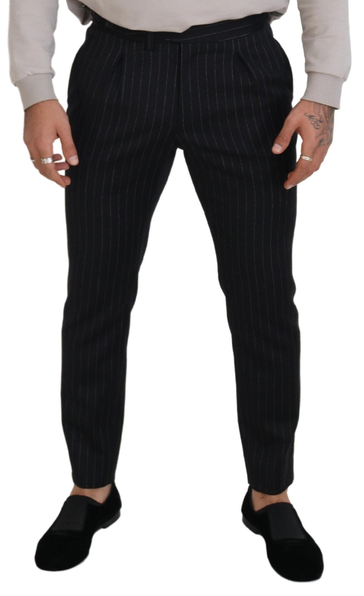 Black Wool Striped Chino Pants