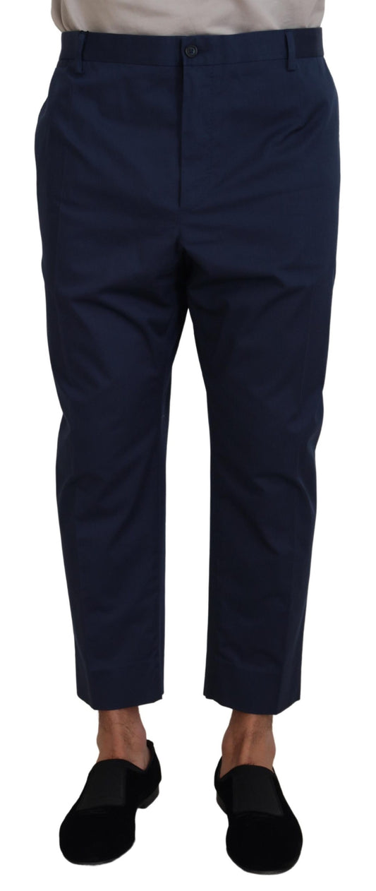 Blue Cotton Men Cropped Pants