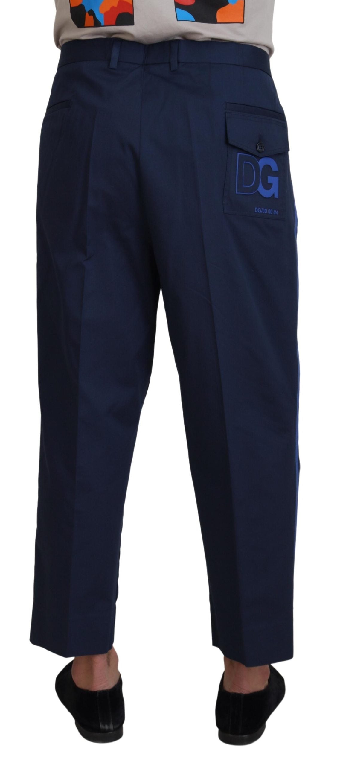 Blue Cotton Men Cropped Pants