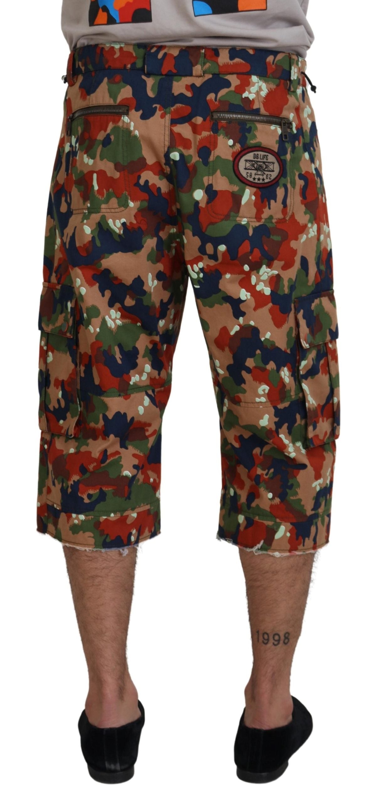 Multicolor Cotton Camouflaged Cargo Shorts