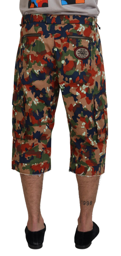 Multicolor Cotton Camouflaged Cargo Shorts