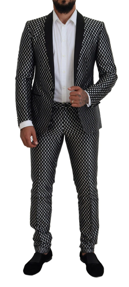 Black White Silk MARTINI Slim Fit Suit