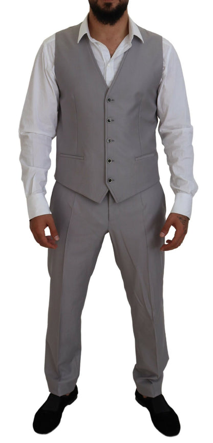 Silver Wool Silk 3 Piece Slim Fit Suit