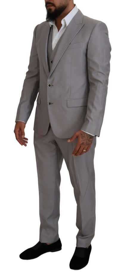 Silver Wool Silk 3 Piece Slim Fit Suit