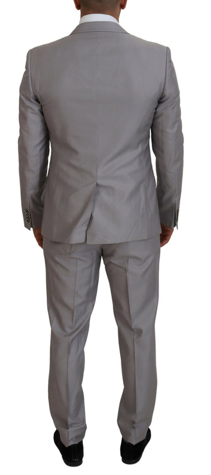 Silver Wool Silk 3 Piece Slim Fit Suit
