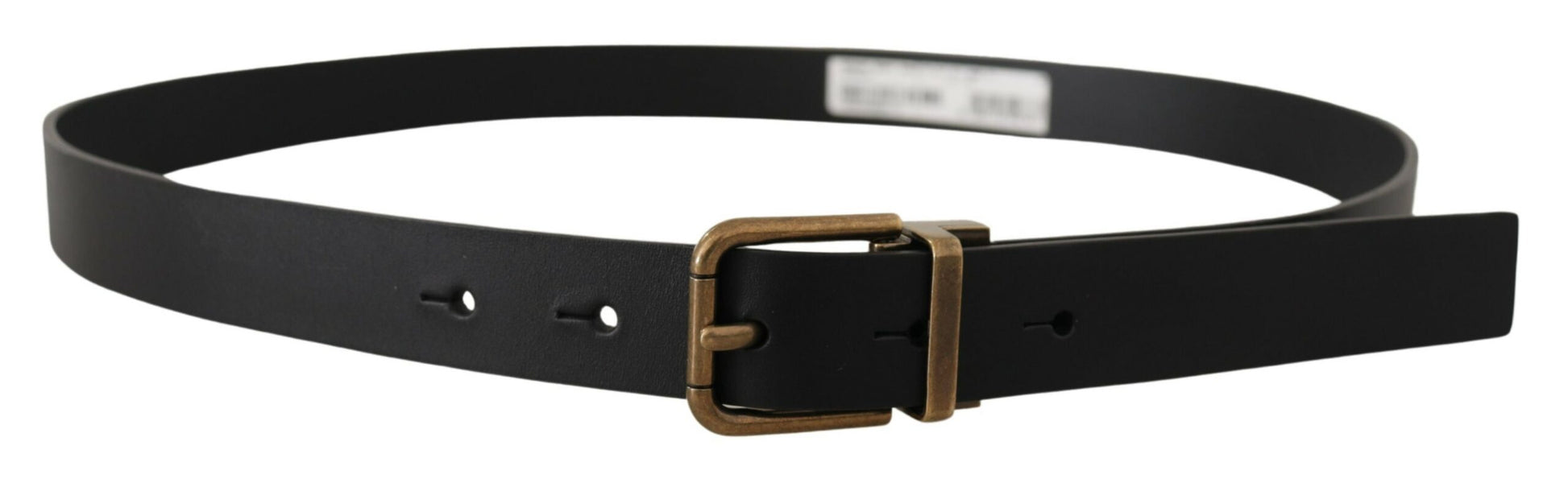 Black Leather Brass Metal Box Buckle Belt