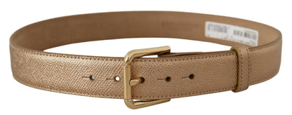 Rose Gold Leather Metallic Tone Metal Buckle Belt