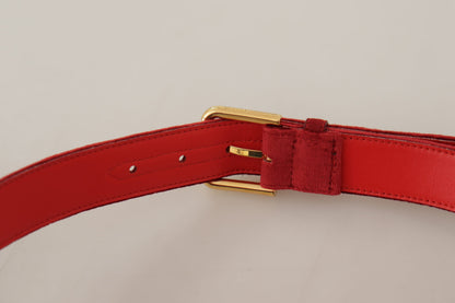 Red Velvet Gold Logo Engraved Metal Buckle Belt