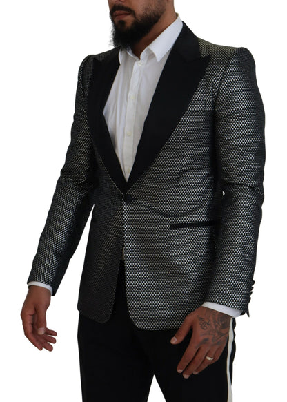 Black Silver Jacquard Slim Fit Jacket Blazer