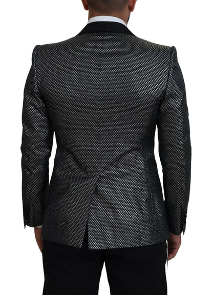 Black Silver Jacquard Slim Fit Jacket Blazer