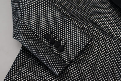 Black Silver Jacquard Slim Fit Jacket Blazer