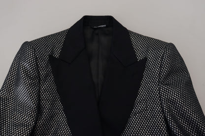 Black Silver Jacquard Slim Fit Jacket Blazer