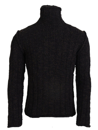 Brown Wool Knit Turtleneck Pullover Sweater