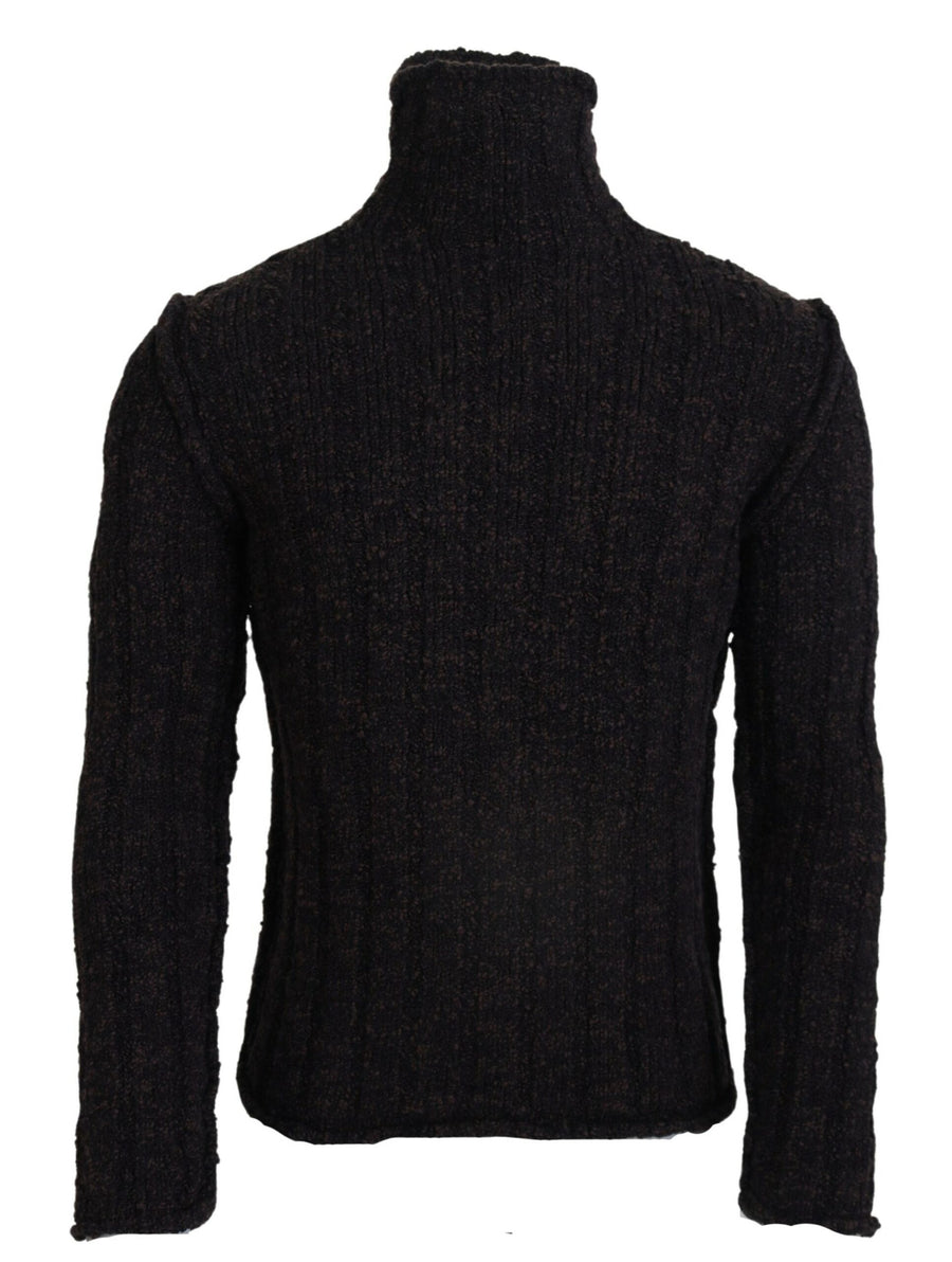 Brown Wool Knit Turtleneck Pullover Sweater