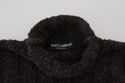 Brown Wool Knit Turtleneck Pullover Sweater