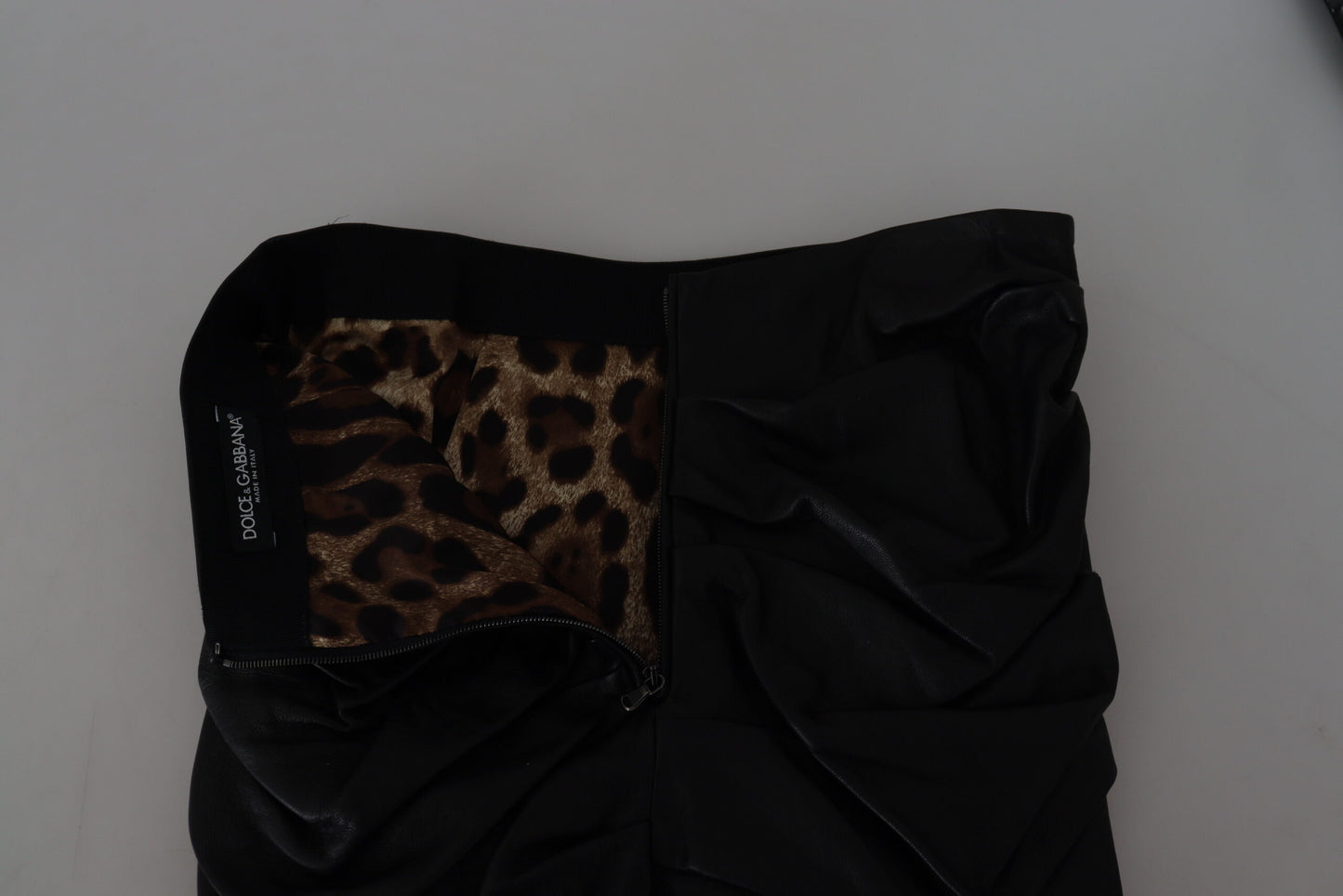 Black Lambskin Leather A-line Mini Skirt