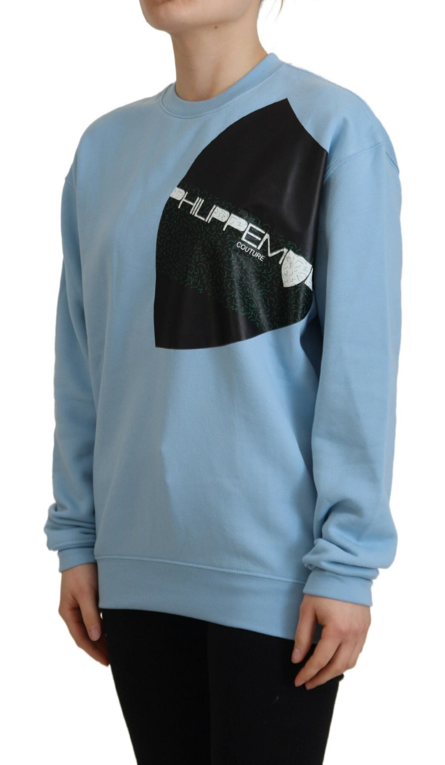 Light Blue Logo Printed Long Sleeves Sweater