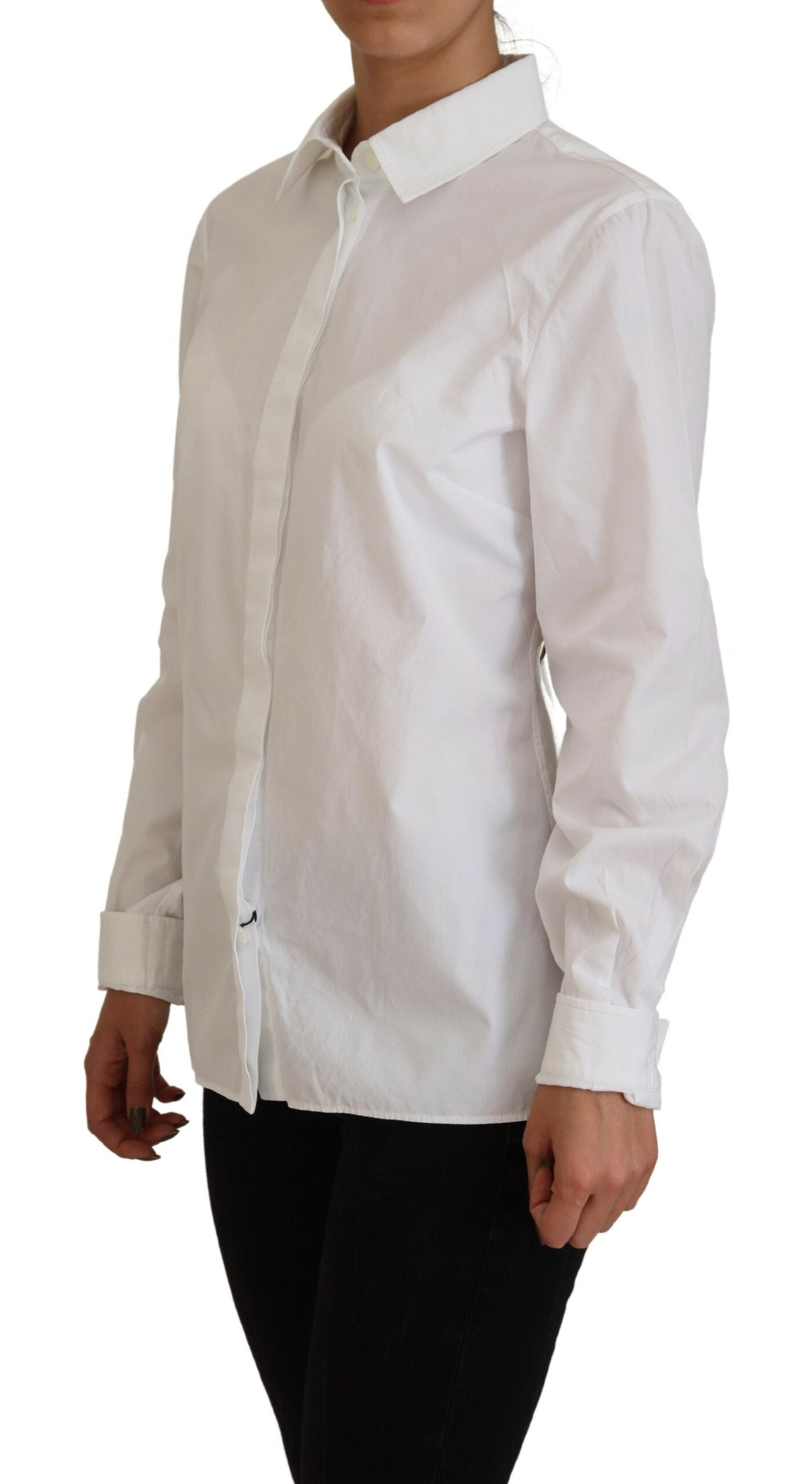 White Cotton Collared Long Sleeves Formal Top