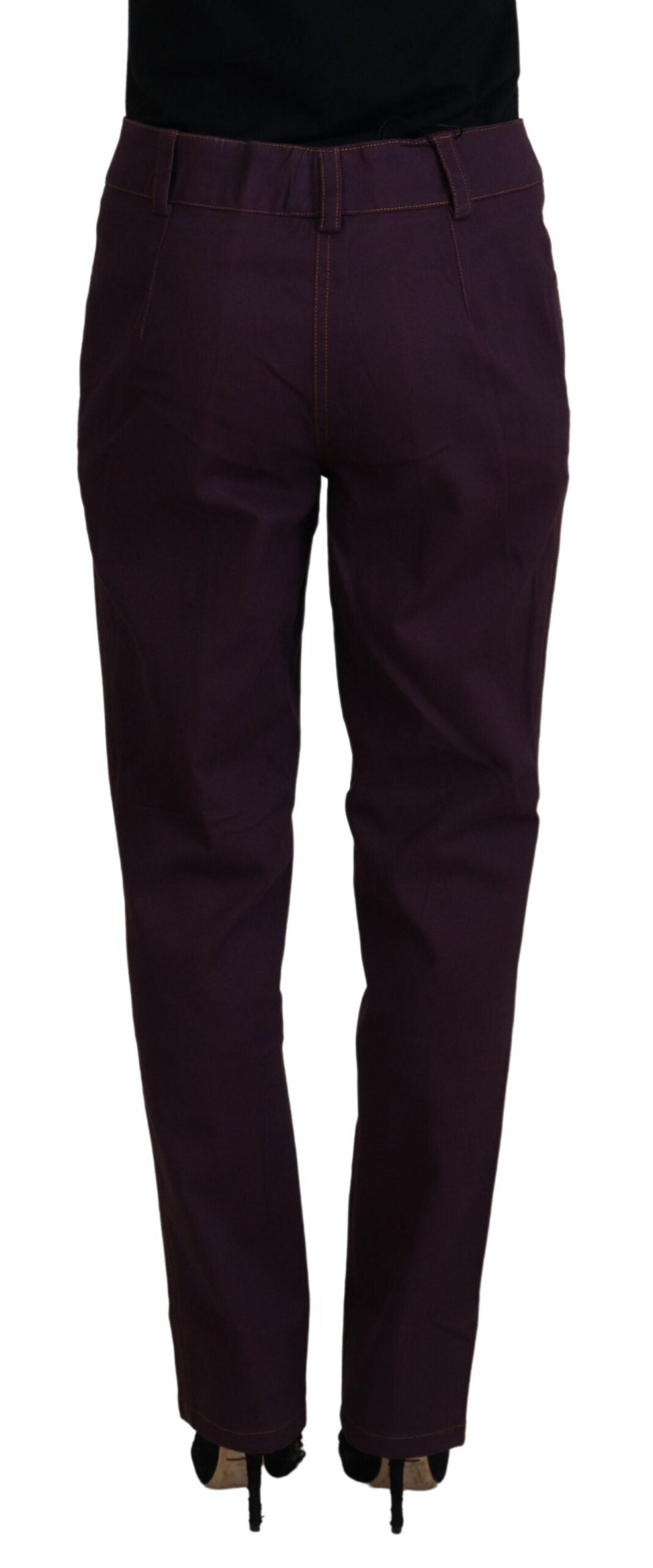 Purple Cotton Mid Waist Women Tapered Pants