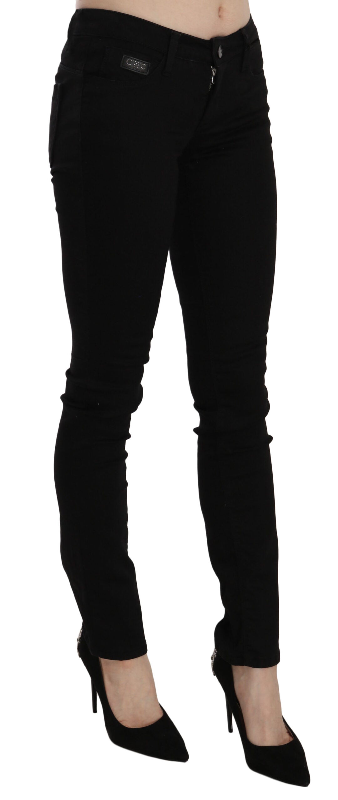 Black Sequined Mid Waist Slim Fit Denim Jeans