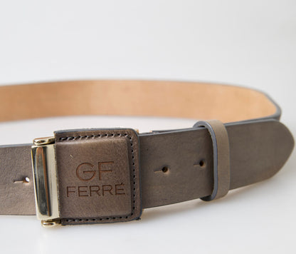Brown Leather Fashion Logo Buckle Waist Belt