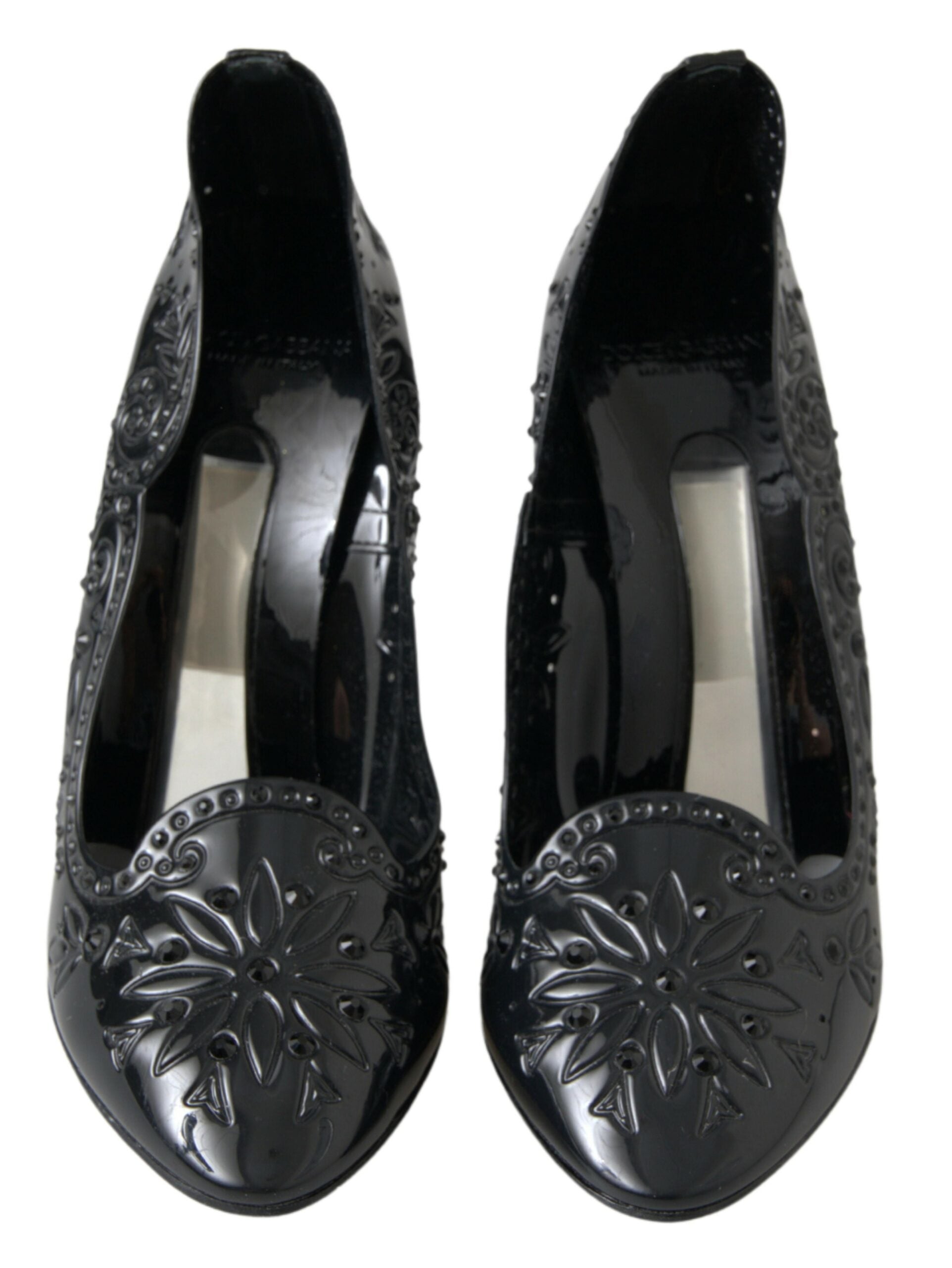 Black CINDERELLA Floral Crystal Heels Shoes