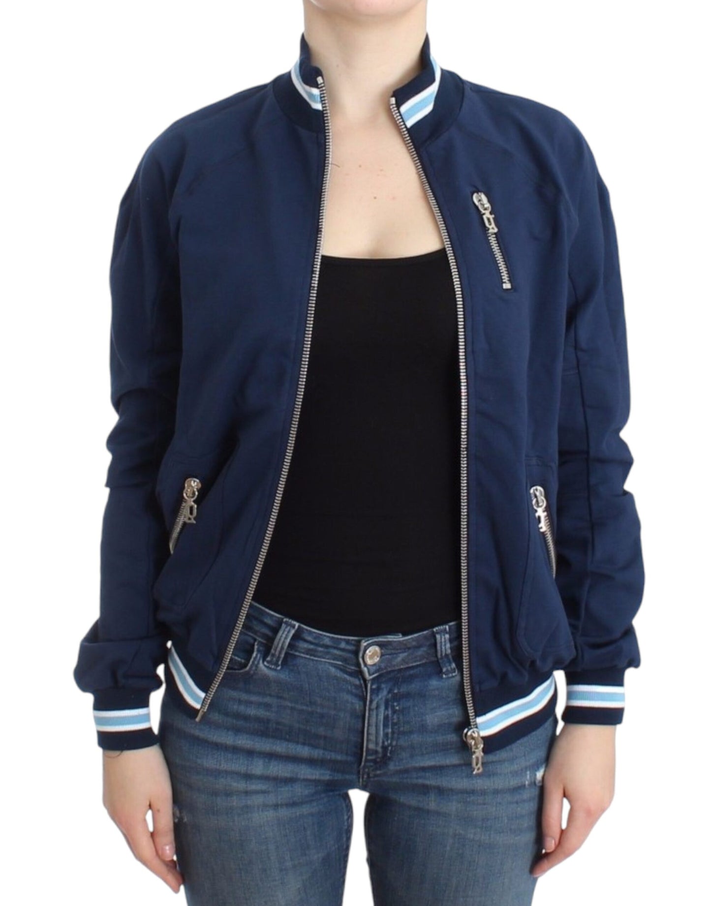 Blue zip cotton cardigan