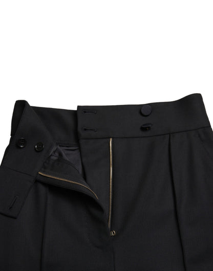 Black Wool High Waist Tapered Pants