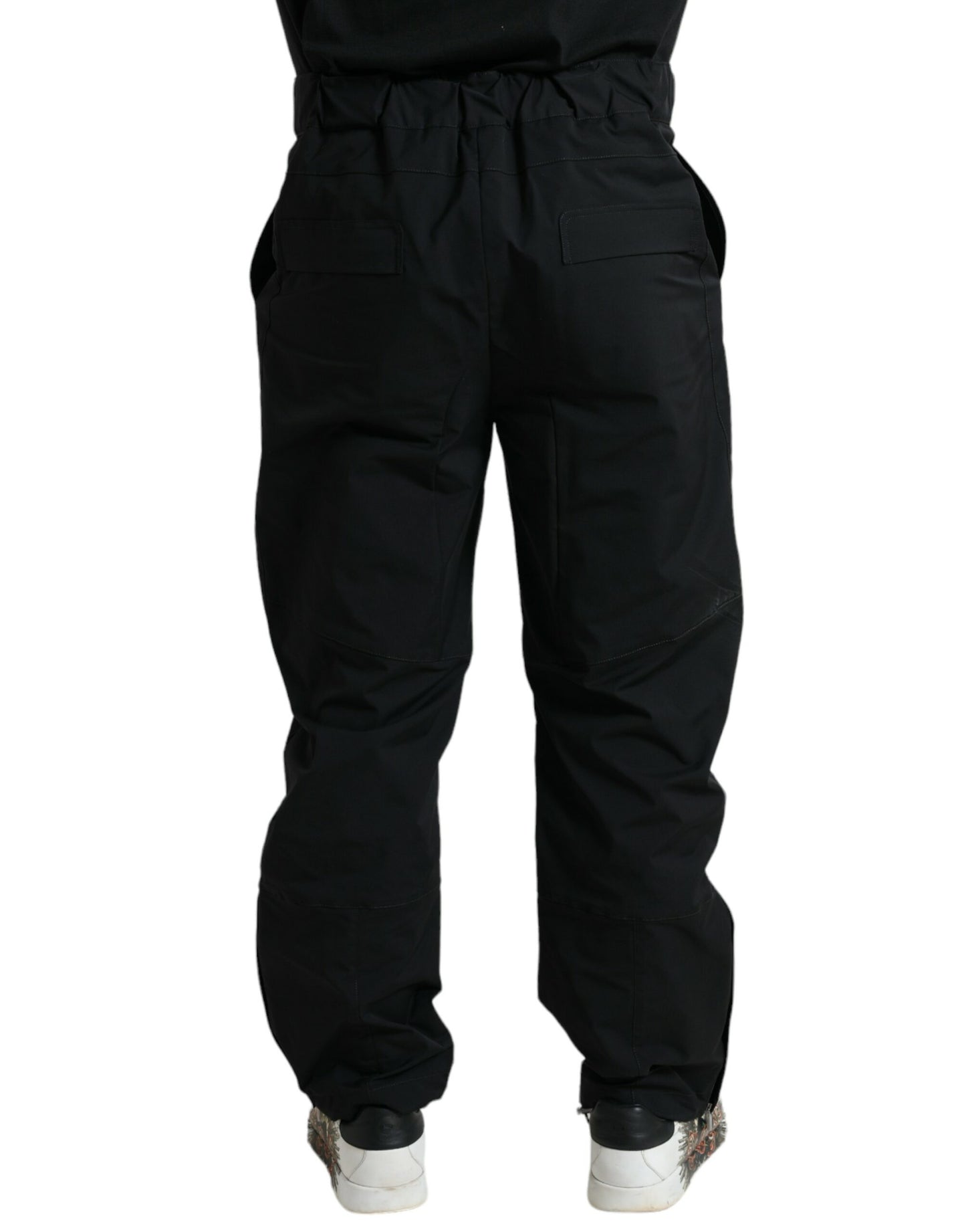 Black Polyester Logo Straight Pants