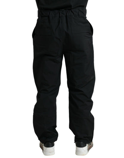 Black Polyester Logo Straight Pants
