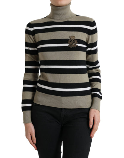 Multicolor Stripes Logo Turtle Neck Pullover Sweater