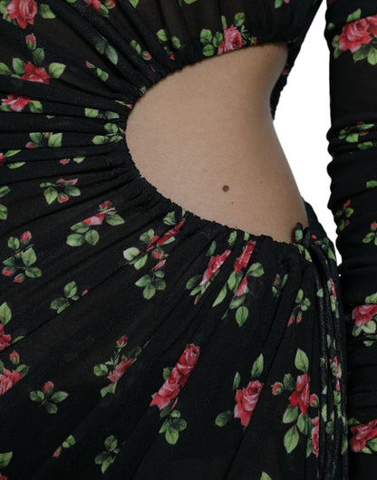 Black Floral Cut Out Sheath Long Maxi Dress