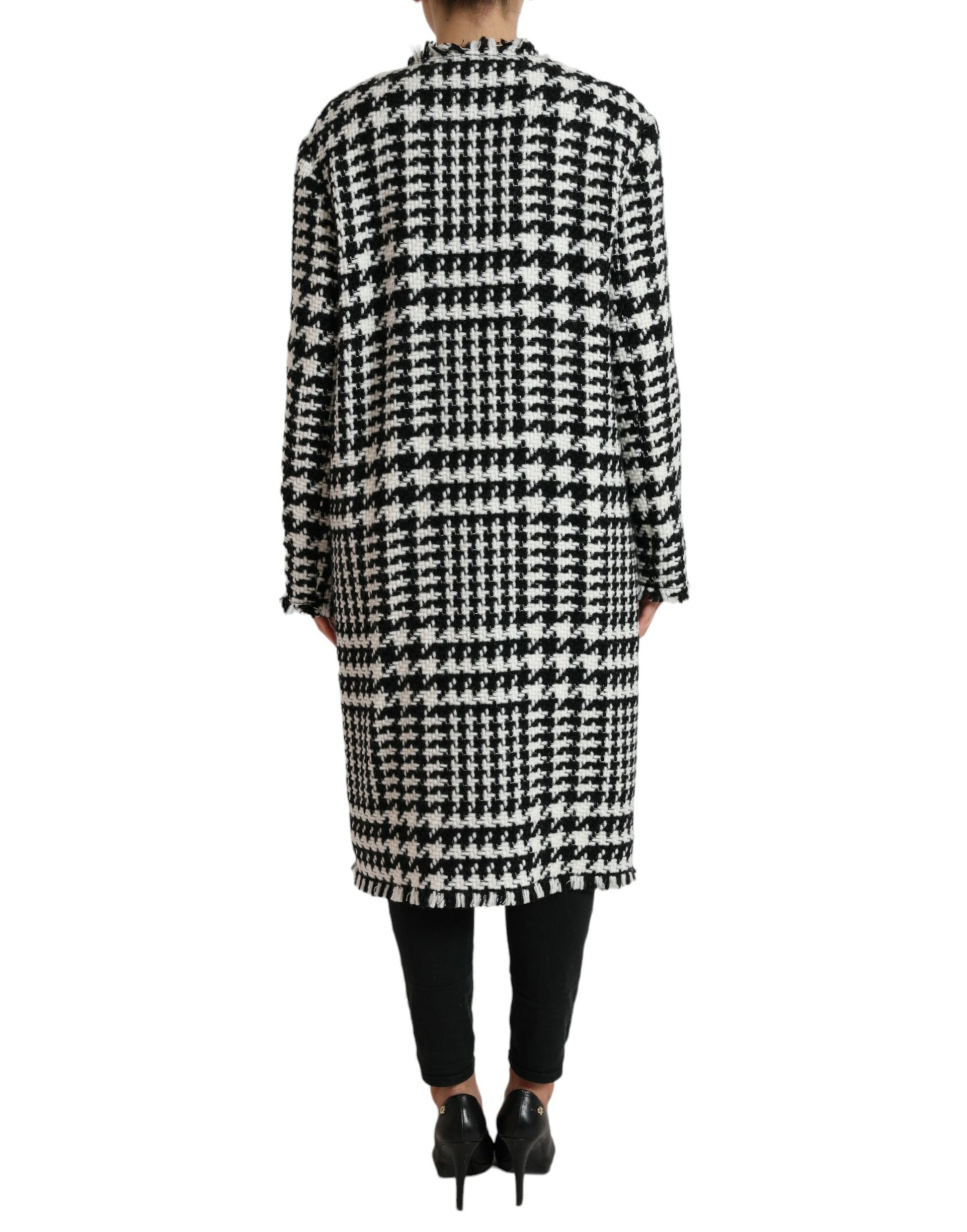 Black White Houndstooth Trench Coat Jacket