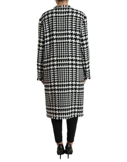 Black White Houndstooth Trench Coat Jacket