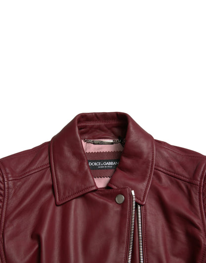 Bordeaux Leather Biker Coat Lambskin Jacket