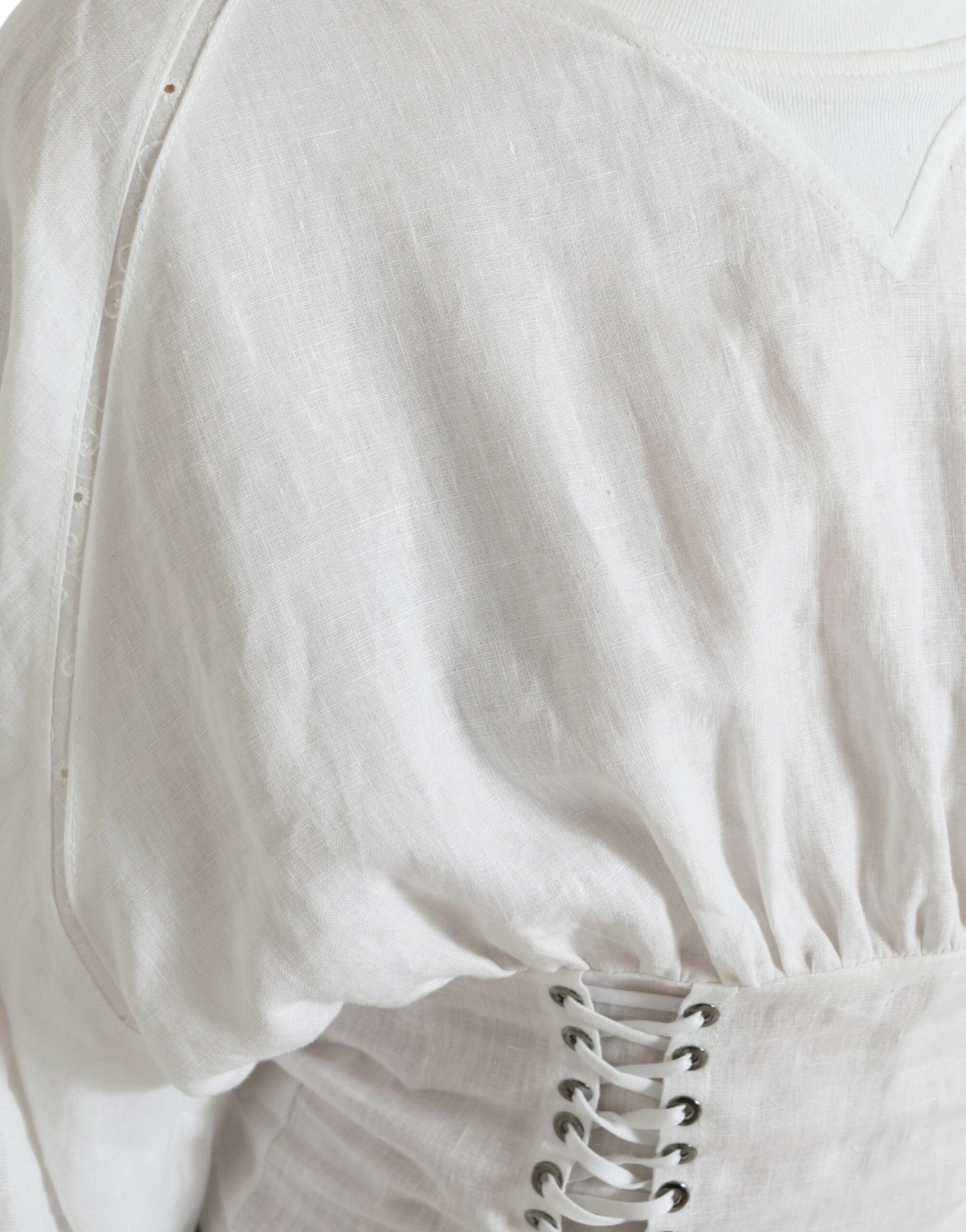 White Cotton Corset Cropped Long Sleeves Topclothing