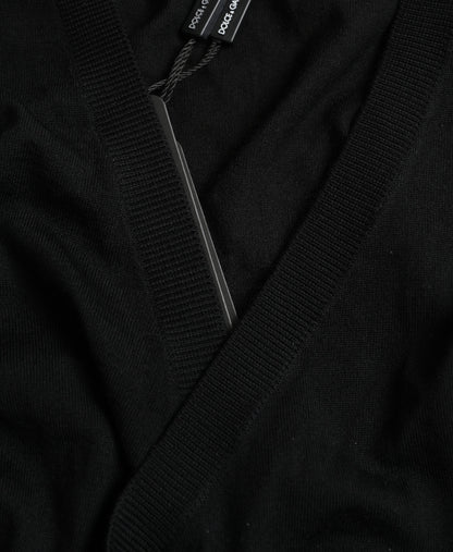 Black Wool V-neck Crossed Cardigan Sweater