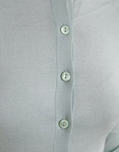 Light Blue Silk Crew Neck Cardigan Sweater