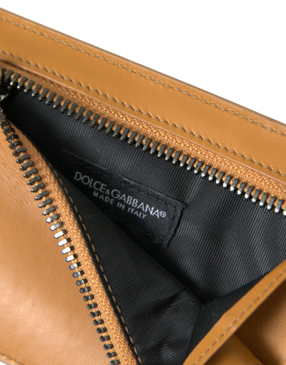 Orange Calf Leather Credit Card Holder Clip On Wallet