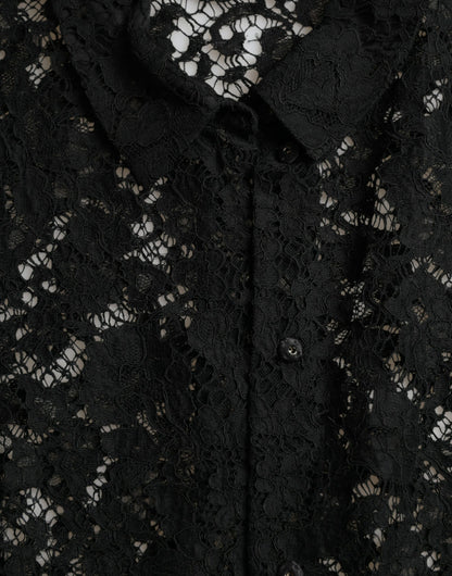 Black Floral Lace Long Sleeves Blouse Top