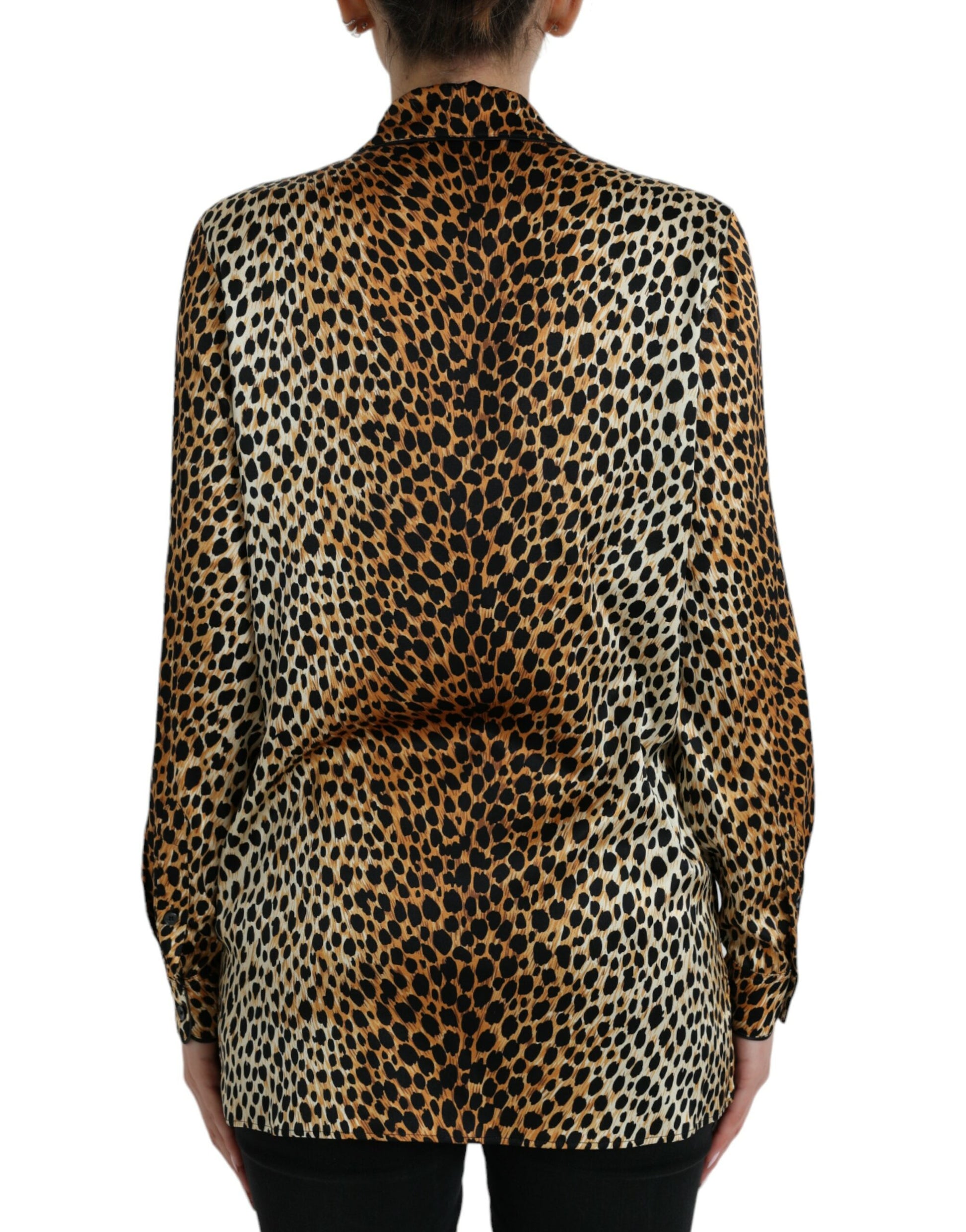 Brown Leopard Print Long Sleeves Blouse Top