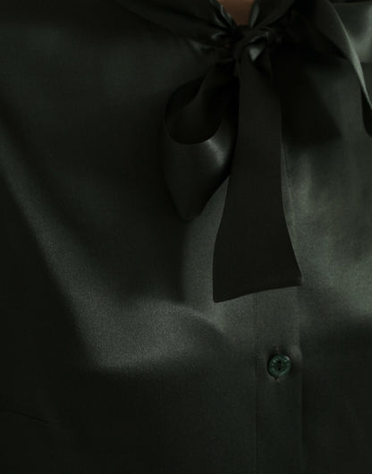 Gray Long Sleeves Ascot Collar Blouse Top